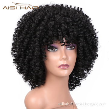 Aisi Hair Top Quality Short Afro Kinky Curly Black Bob Wigs With Bangs Deep Afro Curly Wave Wig Synthetic Wigs For Black Women